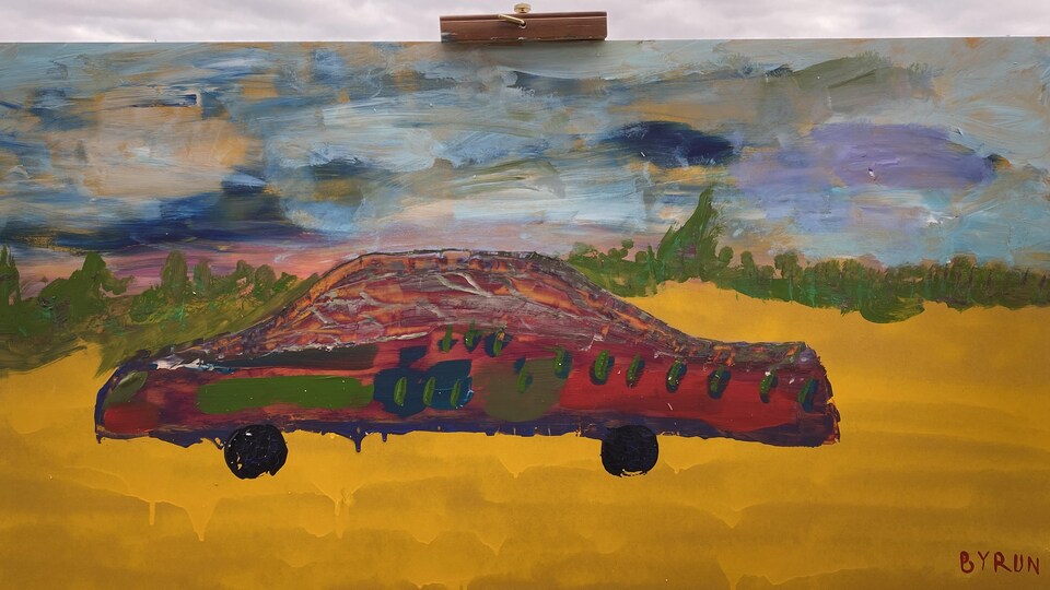 Peinture de Lord Byrun inspirée de sa chanson Campagne représentant une voiture dans un paysage.