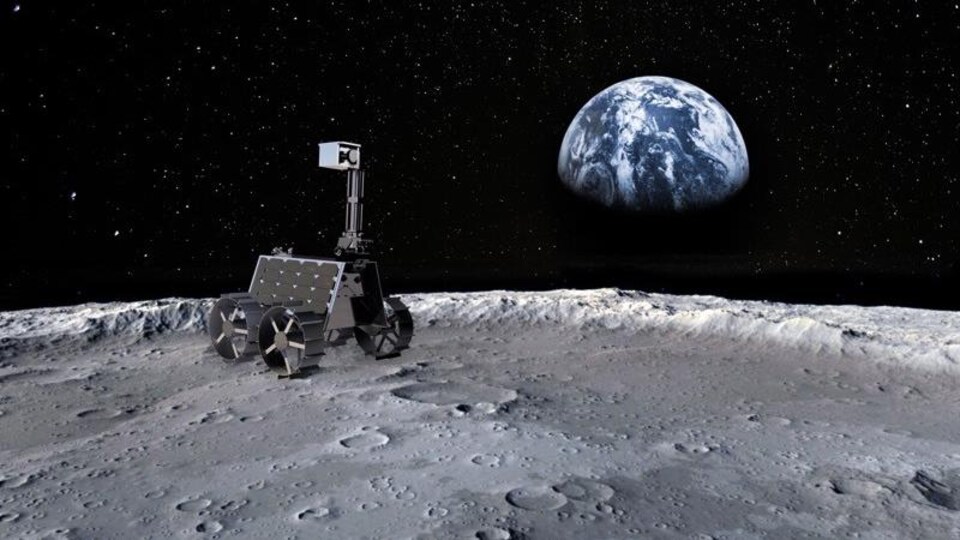 Impression artistique de Rashid, le premier rover lunaire des Émirats, sur la surface de la Lune. 