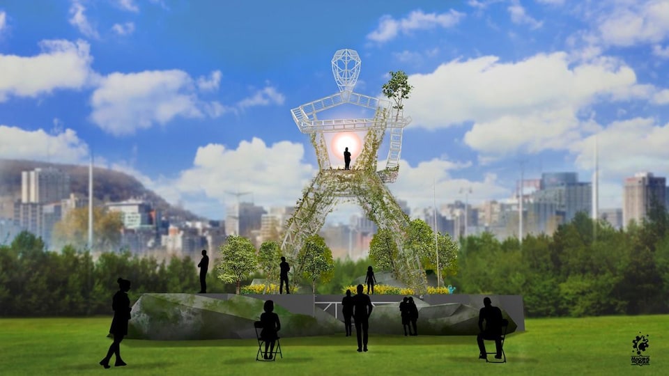 A large metal structure, in a park, in Montreal.