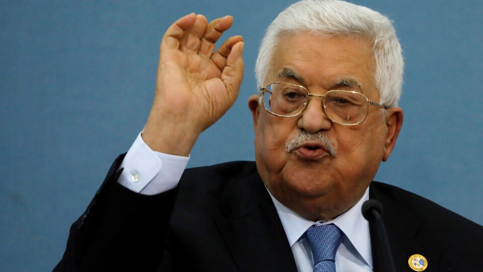 Le président de l'Autorité palestinienne, Mahmoud Abbas, en plein discours.