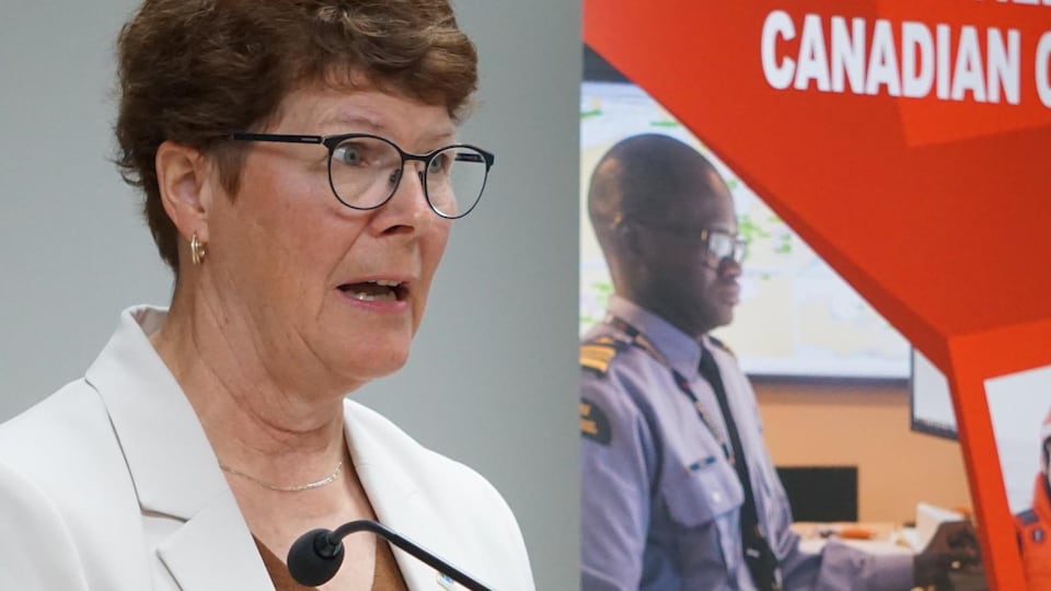 Mayor Nicole Lagacé, at a press conference.