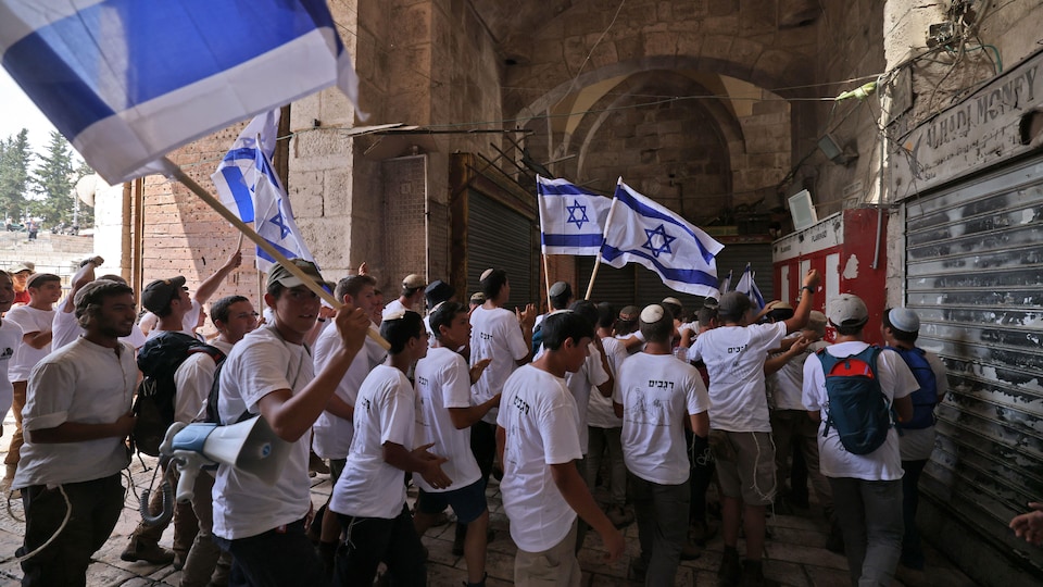 People waving the flag.
