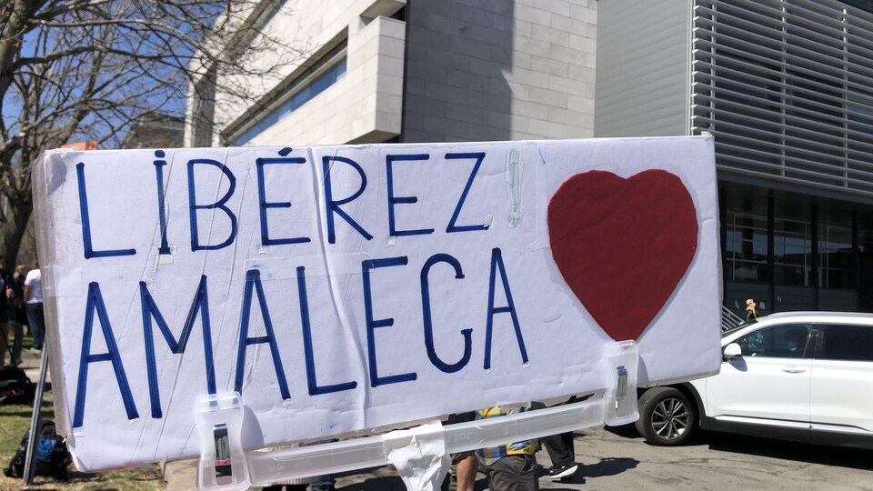 A poster that reads: Free Amalega.