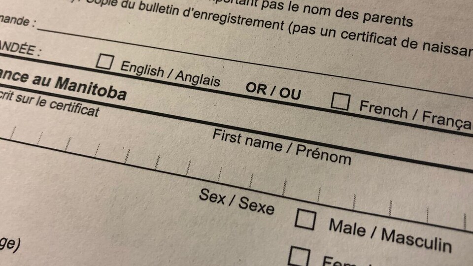 Une partie d'un formulaire pour un certificat de naissance.