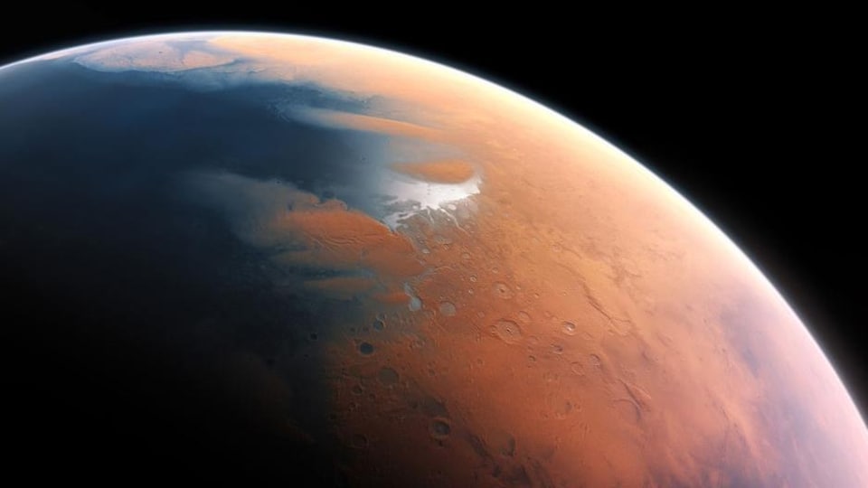 Représentation artistique d'un océan à la surface de Mars.