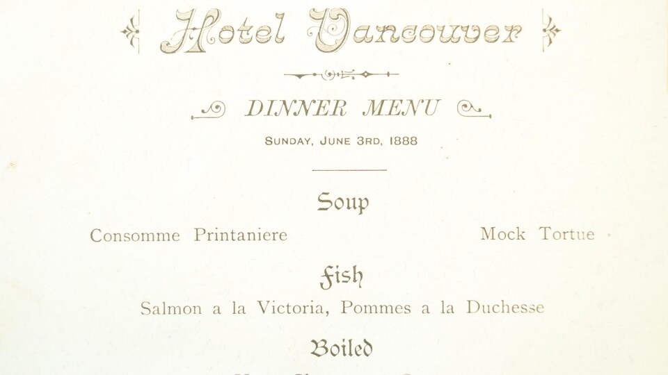 Ancien menu de l'Hôtel de Vancouver.