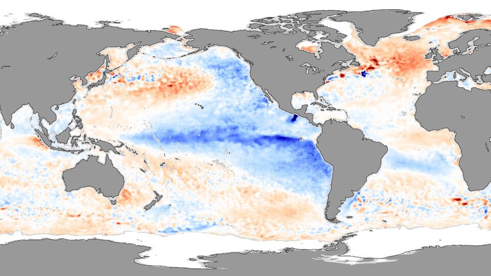 Carte montrant un épisode La Niña dans le Pacifique.