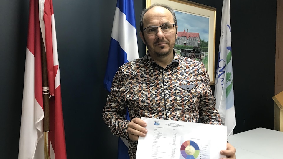 Michel Roy tient le document présentant le budget.