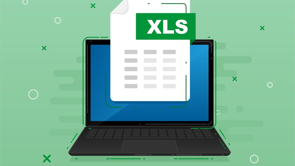 Illustration montrant un ordinateur téléchargeant un document Excel. 