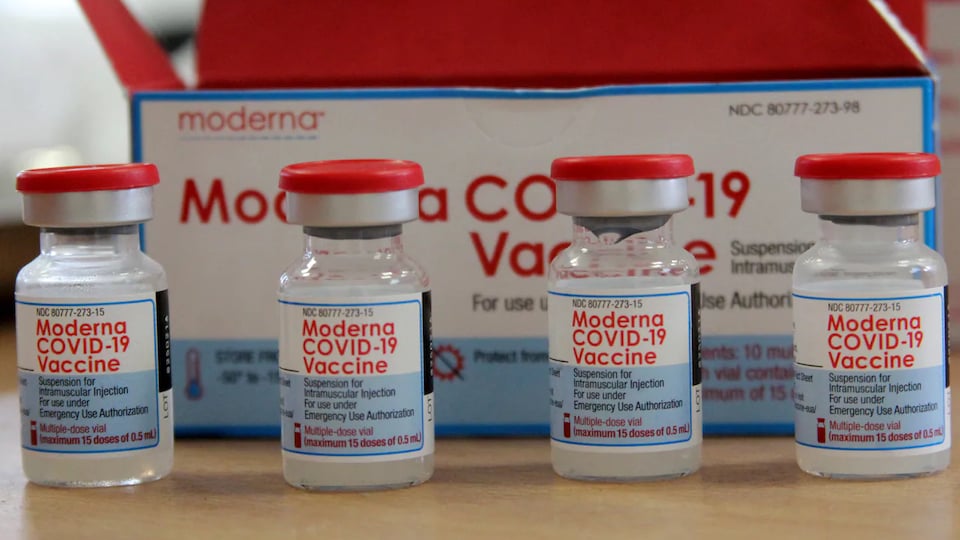 Des fioles de vaccin Moderna.