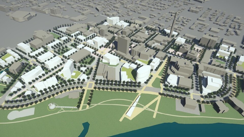 Une vue d'oiseau sur un plan en 3D de Moncton