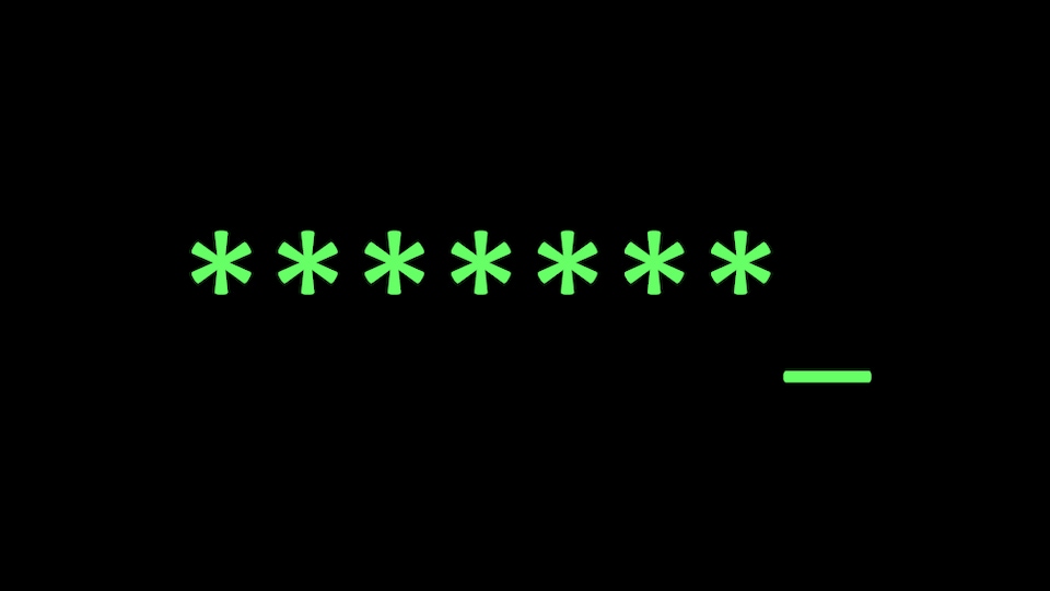 Une capture d'écran montrant une série de sept astérisques verts sur un fond noir.