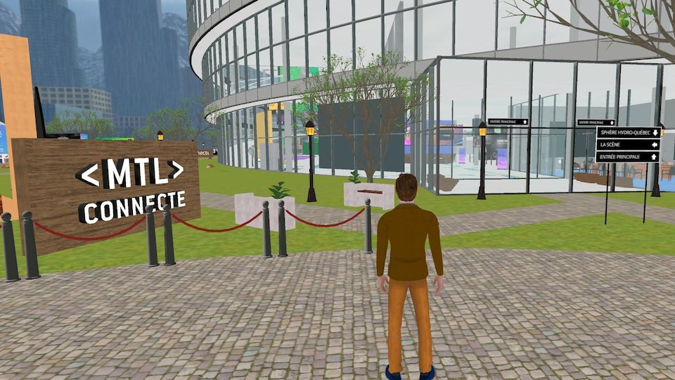 Un avatar dans un village virtuel pour l'événement MTL connecte.