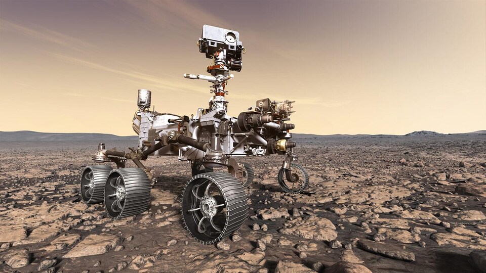 Illustration artistique de l'astromobile Perseverance de la NASA.