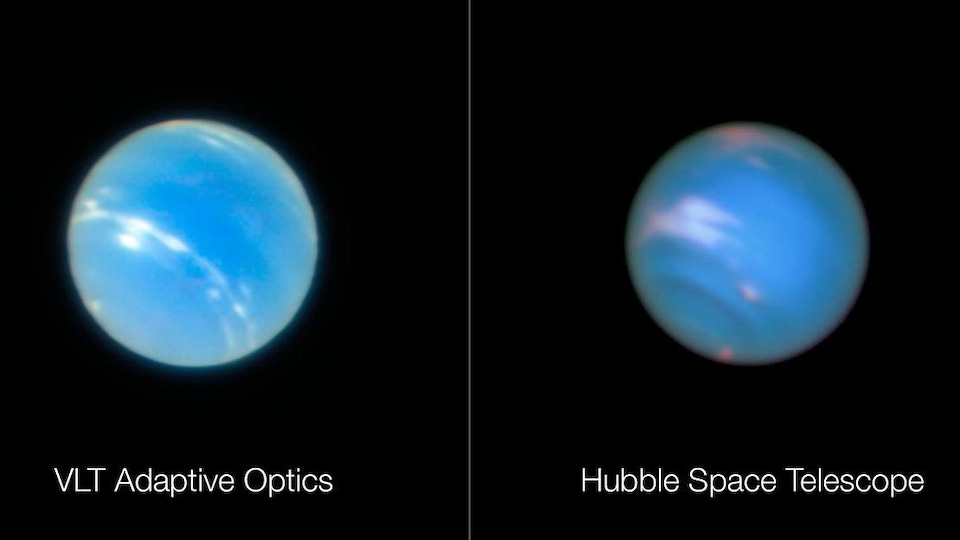 Le immagini di Nettuno sono state scattate dal Large Telescope e dal telescopio Hubble.
