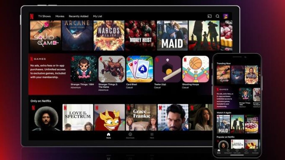 Netflix platform interface on iPad and iPhone. 