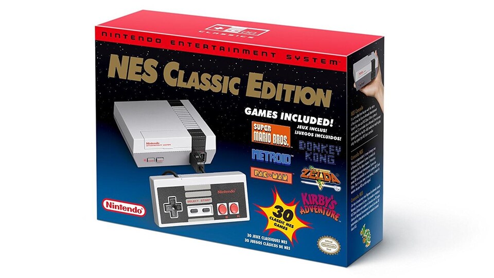 Une photo de la boîte d'une console NES Classic Edition.