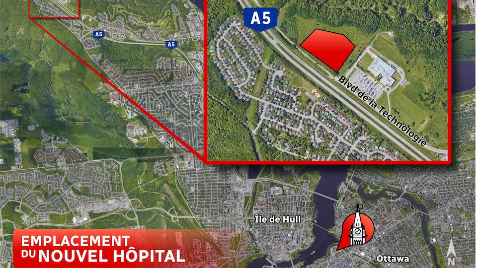 Une carte montre l'emplacement privilégié pour construire le nouvel hôpital.
