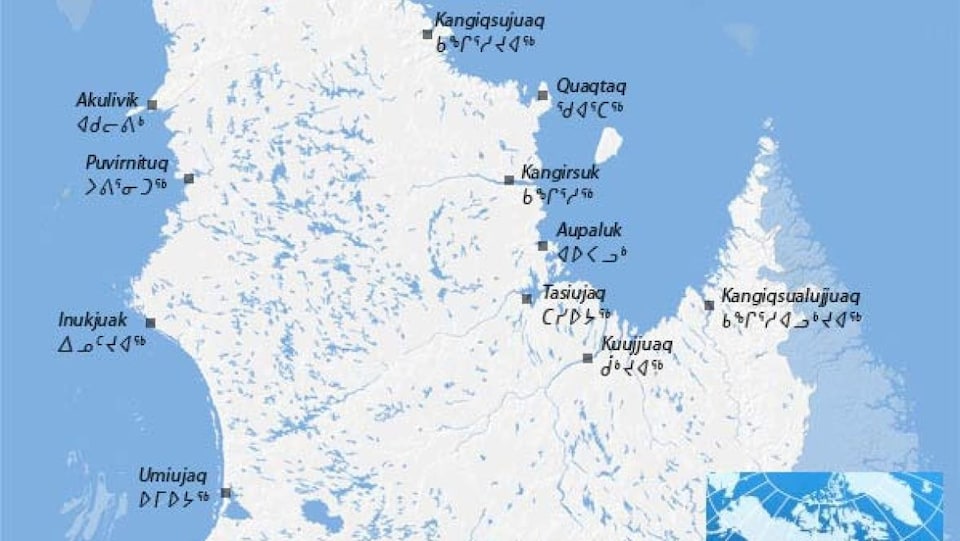 Carte du Nunavik et de ses villages nordiques.