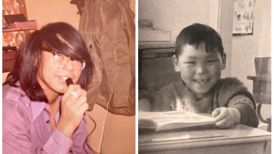 Photos d'époque de deux enfants inuit.