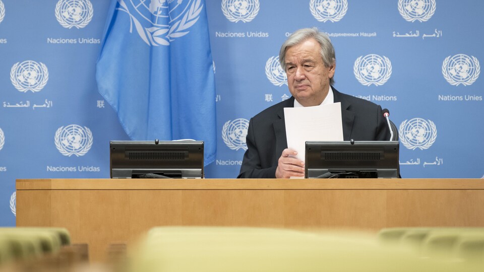 M. Guterres lors d'une conférence de presse à Genève le 23 octobre 2020.
