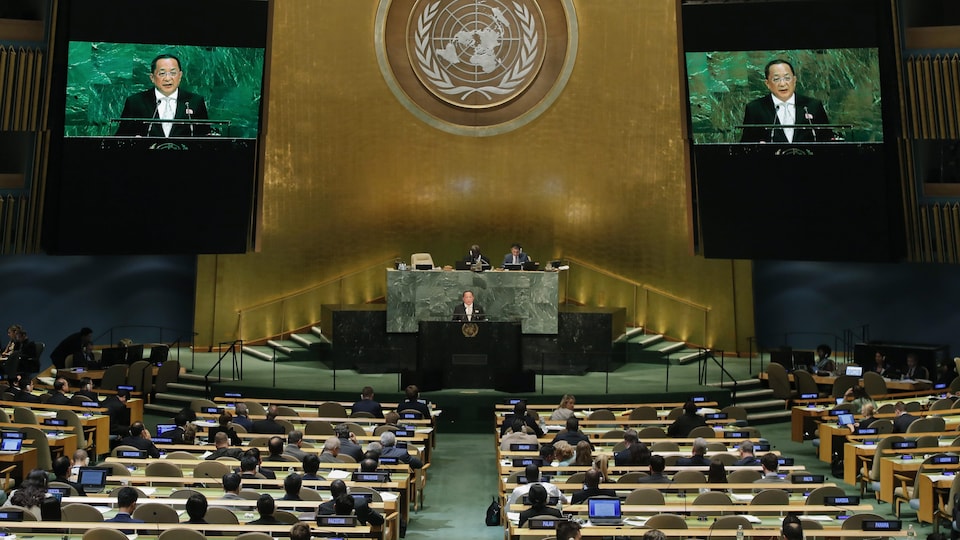 Discours du ministre nord-coréen des Affaires étrangères, Ri Yong-ho, devant l'Assemblée générale de l'ONU, à New York, le 23 septembre 2017.