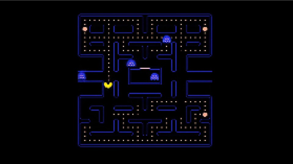 Une capture d'écran qui ressemble en tous points au jeu original de Pac-Man, mais l'image est un peu plus floue.
