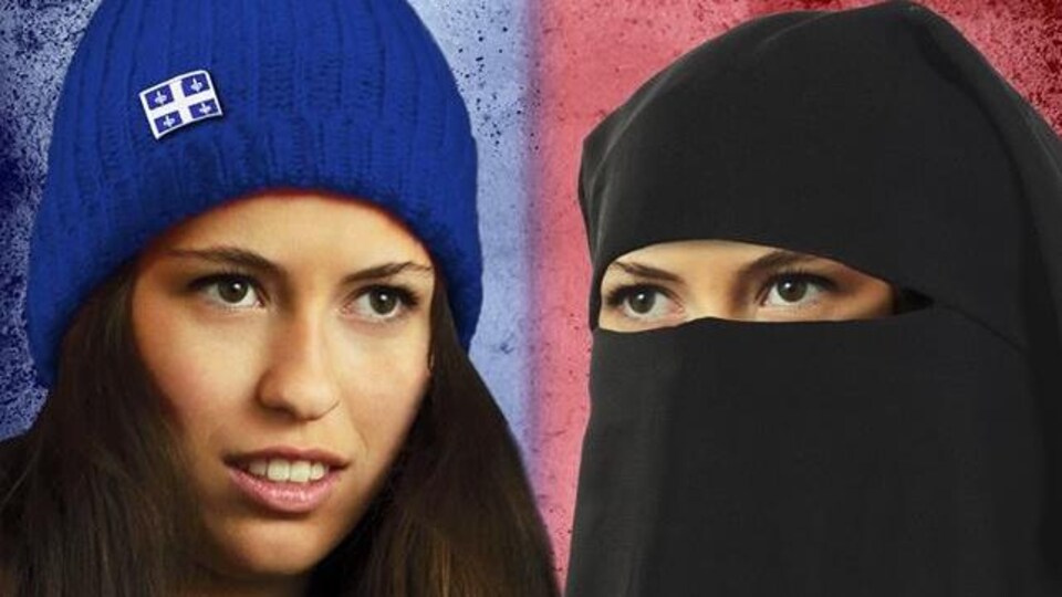 « Choisissez votre Québec », peut-on lire sur l’affiche du candidat à l'élection partielle dans la circonscription de Gouin, à Montréal, Alexandre Cormier-Denis, du Parti indépendantiste.
D’un côté, une jeune femme porte un bonnet de laine bleu au fleurdelisé et de l’autre, une femme en burqa.