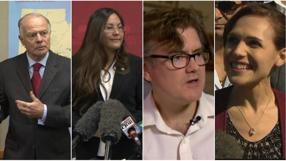 Les candidats à la direction du Parti libéral du Manitoba (de gauche à droite) : Jon Gerrard, Judy Klassen, Dougald Lamont et Cindy Lamoureux