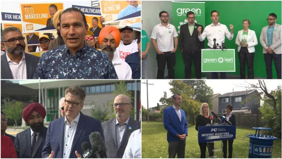 Un montage photographique montrant les candidats du NPD, du Parti vert, du Parti libéral et du Parti progressiste-conservateur.