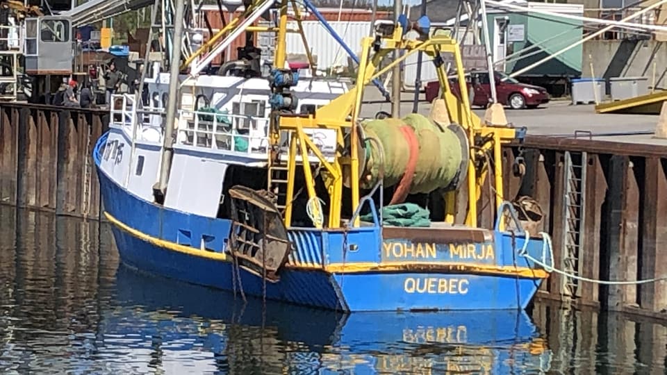 Un bateau de pêche à la crevette ancré au port de Matane.