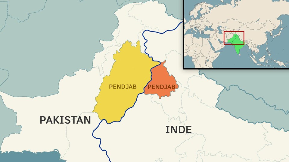 Carte des régions du Pendjab en Inde et au Pakistan. 