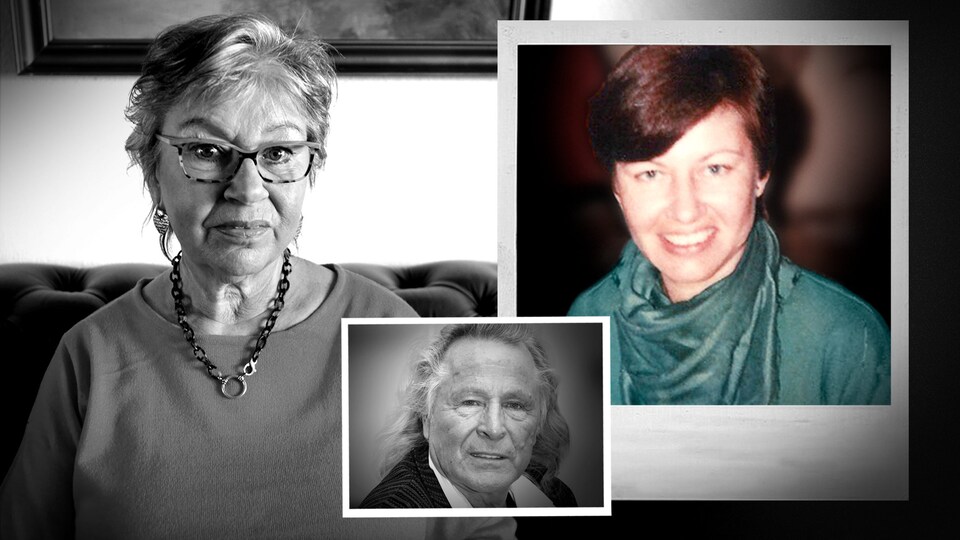 À gauche, une photo actuelle de Jonna Laursen avec, à droite, une photo de Jonna Laursen dans les années 80 et une photo de Peter Nygard au milieu.