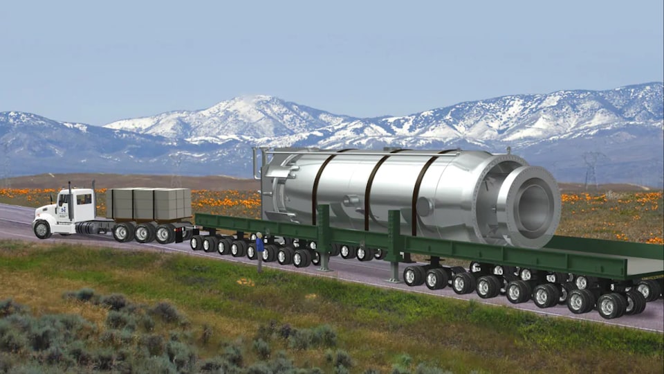 Une illustration montre un module d'alimentation à l'échelle 1 sur un camion. 