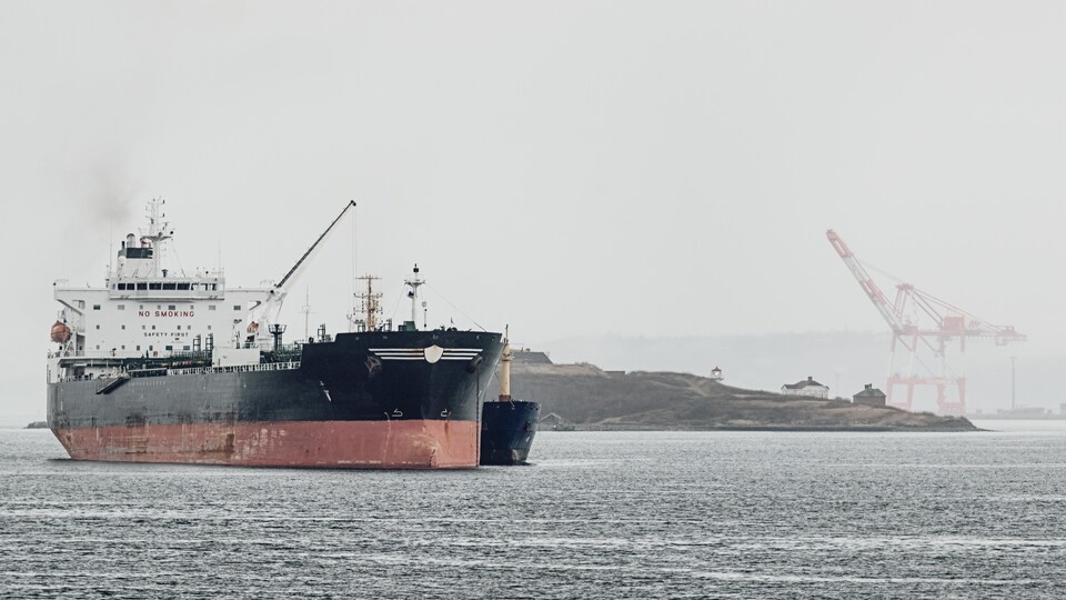 Un pétrolier ancré dans un port.