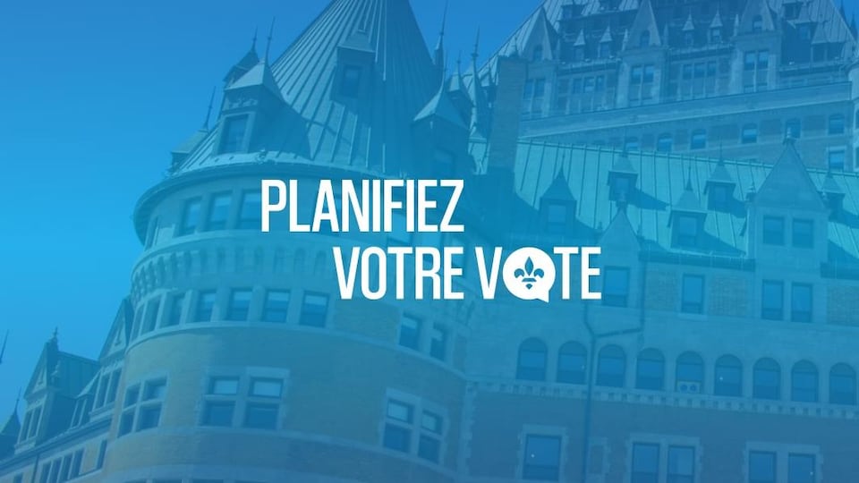 Capture d'écran du site web « Planifiez votre vote ». On y voit le logo de la CAQ ainsi que le Château Frontenac à l'arrière-plan.