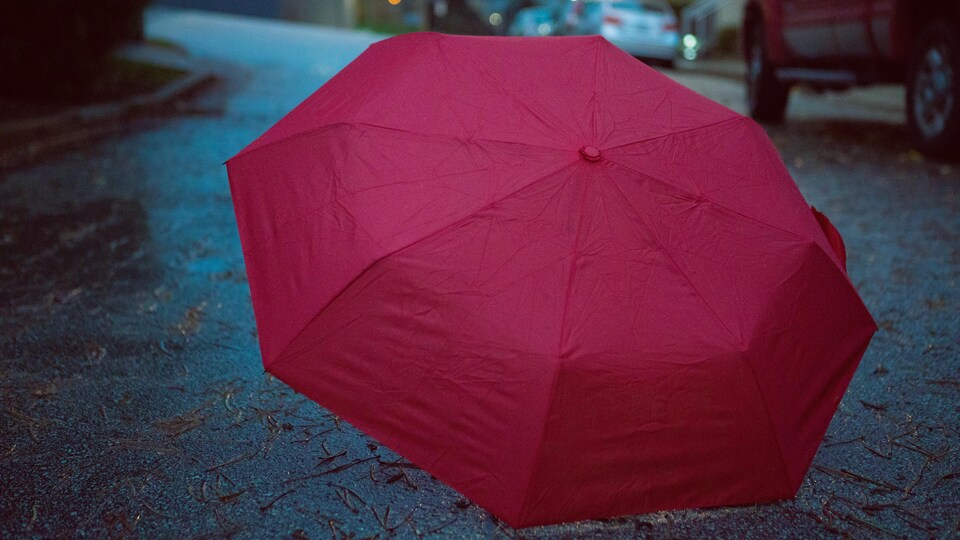 Un parapluie dans la rue.