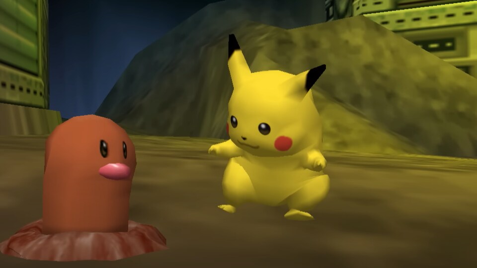 Pikachu et un autre pokémon dans un souterrain.