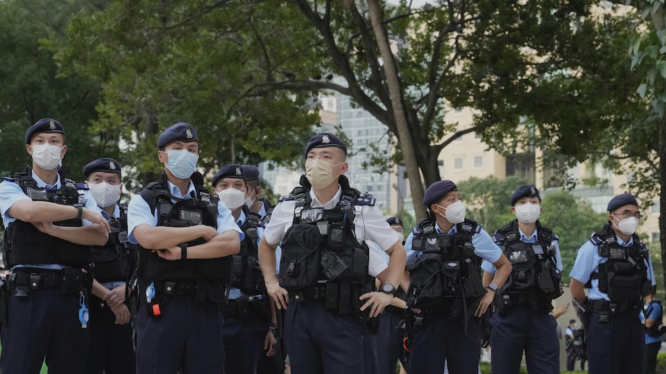 Police in Victoria Park of Hong Kong.