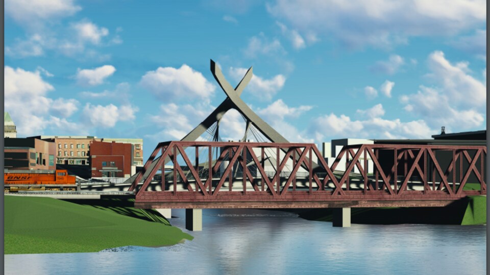 Le futur pont des Grandes-Fourches, à Sherbrooke. Les élus ont choisi un concept loin du modèle traditionnel. Ce sera un pont haubané. 