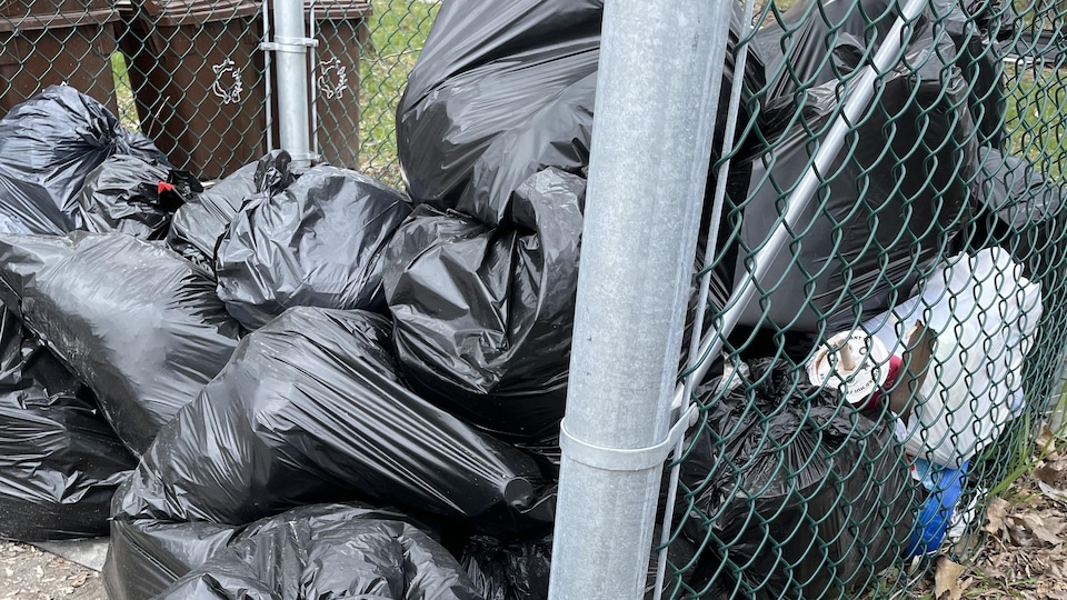 Sac de poubelles dans l'arrondissement Mercier-Hochelaga-Maisonneuve, à Montréal.
