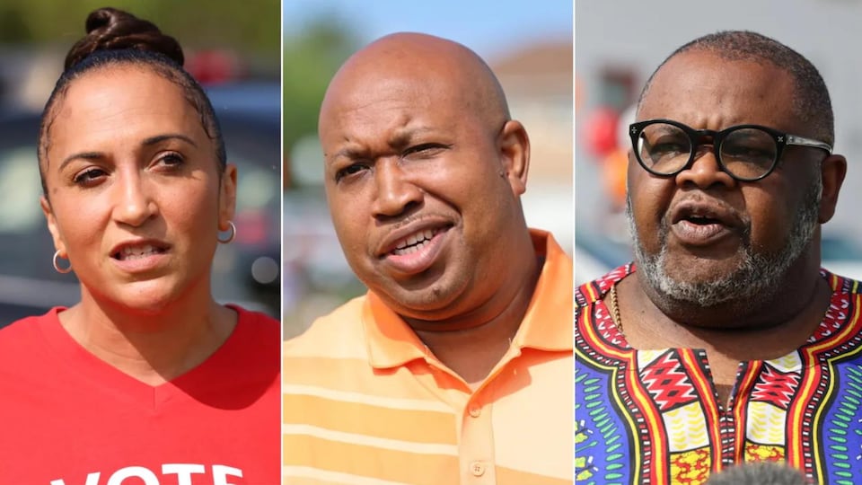 Trois candidats vus côte-à-côte dans un montage photo.