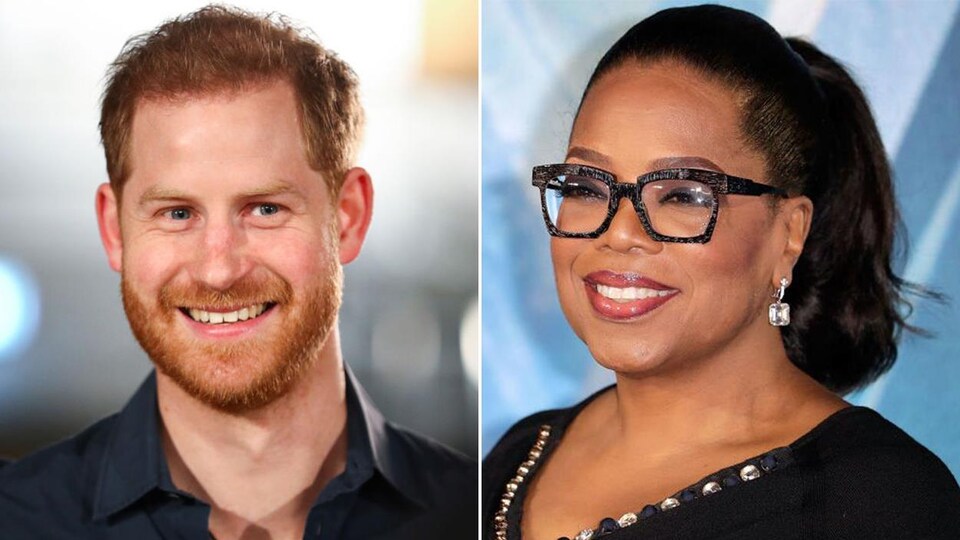 Montage photo où le prince Harry et Oprah Winfrey sourient.