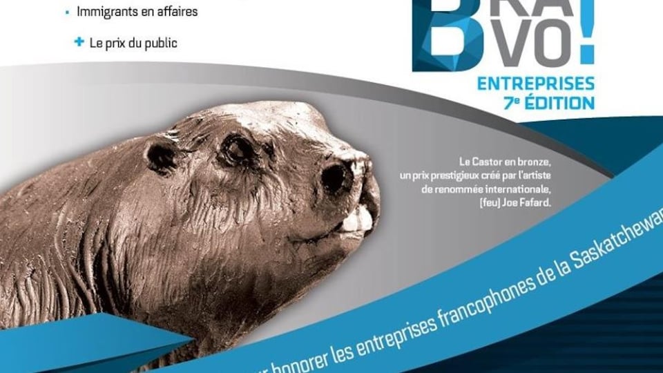 L'affiche du 7e gala BRAVO Entreprises! où l'on voit un castor en bronze.