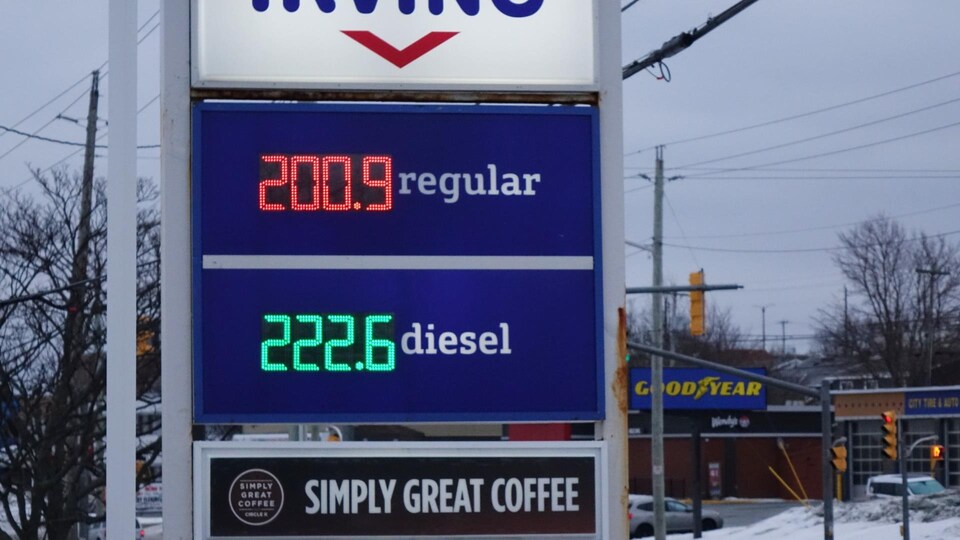 Panneau dans une station service affichant le prix d'un litre d'essence.