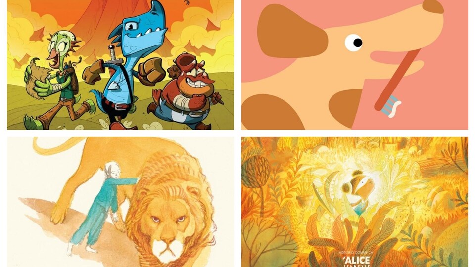 Quatre couvertures de livres pour enfants.