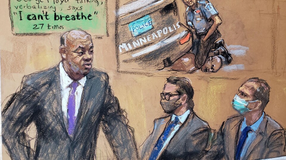 Dessin de cour du procès de Derek Chauvin.