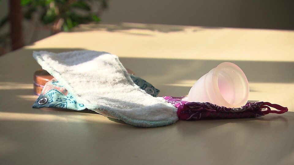 Une coupelle et une serviette hygiénique réutilisables