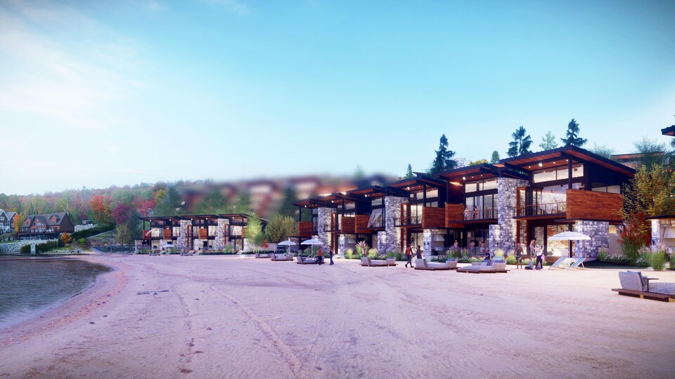 Des logements sur le bord d'un lac.