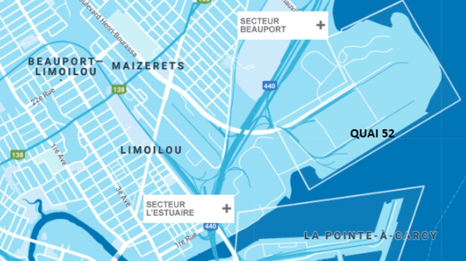 Plan du Port de Québec et d’une partie du secteur de la Basse-Ville.